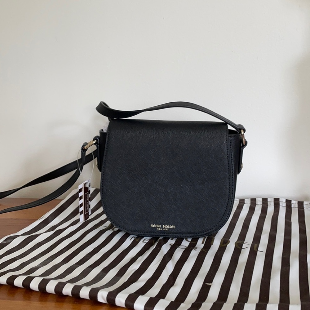 NWT Henri Bendel Black West 57th Mini Saddle Bag